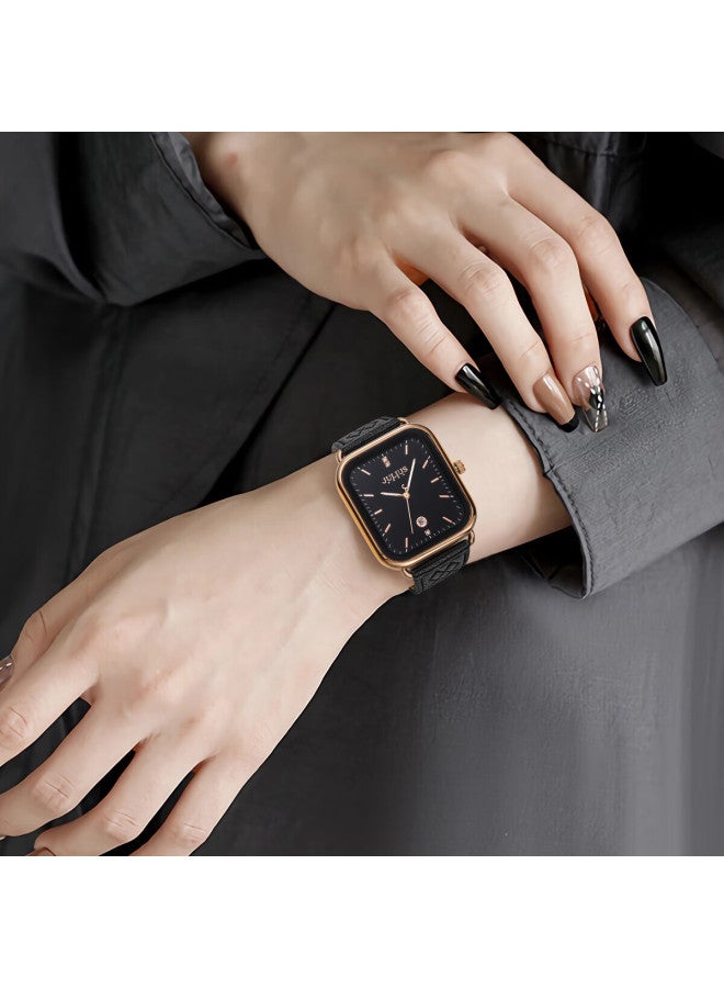 Julius Women's Woven Style Calendar Student Watch Zirconium Light Luxury Versatile Quartz Black Strap Black Dial Ja-1531d - Image 1
