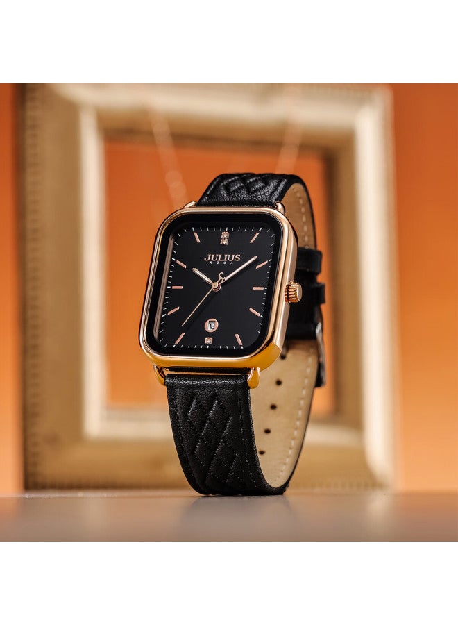 Julius Women's Woven Style Calendar Student Watch Zirconium Light Luxury Versatile Quartz Black Strap Black Dial Ja-1531d - Image 4