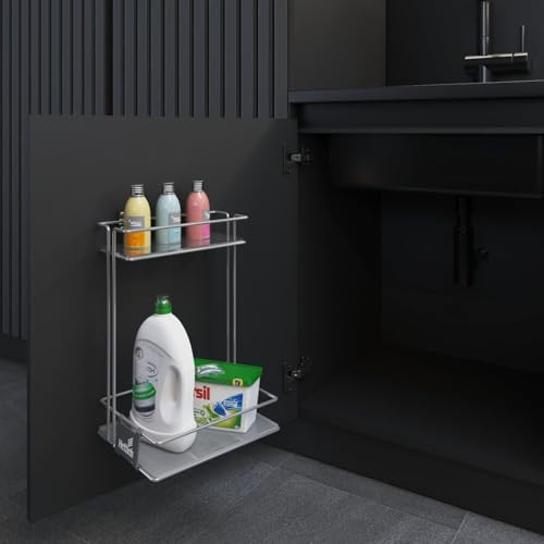 Hettich Cargo Series Shelf Adhesive Multipurpose Storage Shelf Stainless Steel Large Bathroom Detergent Holder Bathroom Organizer Shelf Under The Sink (Silver, Set of 1) - Image 2