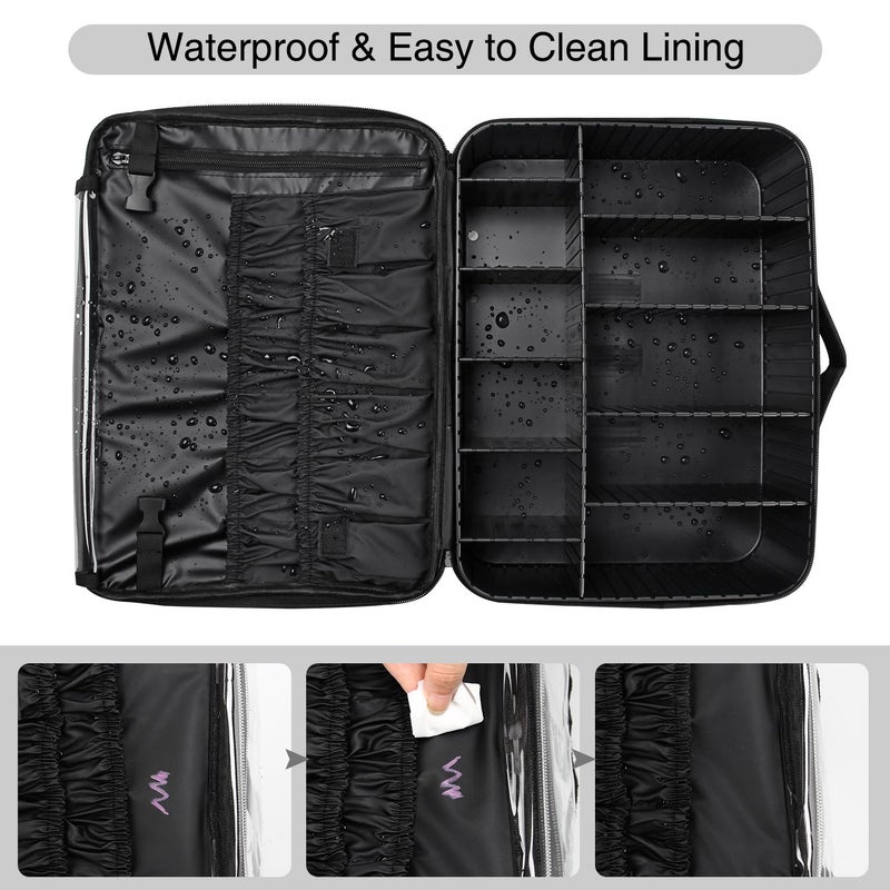 Relavel Extra Large Makeup Case with Plastic Dividers Washable and Easy to Clean, Travel Makeup Train Case Professional Makeup Artist Bag Portable Nail Organizer Box Art Supply Case (Black) - Image 4
