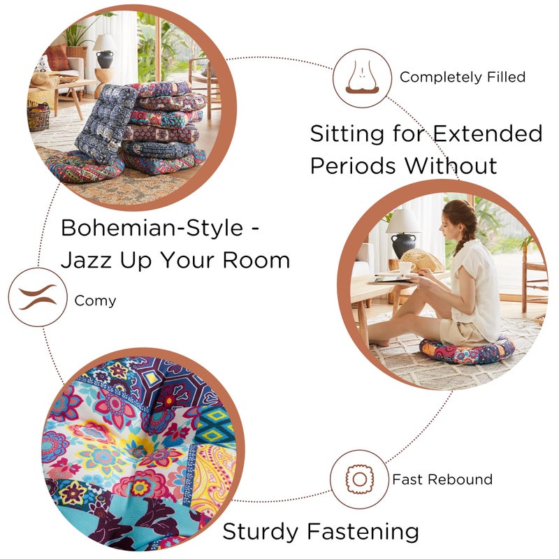 Codi Meditation Floor Pillow  Boho Pillows Seating for Adults & Kids  Large Round Cushion for Yoga Living Room Tatami Sitting  Memory Foam Added  22x22 Inch  Multi Patchwork - Image 3
