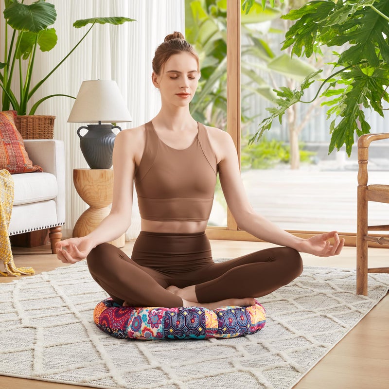 Codi Meditation Floor Pillow  Boho Pillows Seating for Adults & Kids  Large Round Cushion for Yoga Living Room Tatami Sitting  Memory Foam Added  22x22 Inch  Multi Patchwork - Image 5