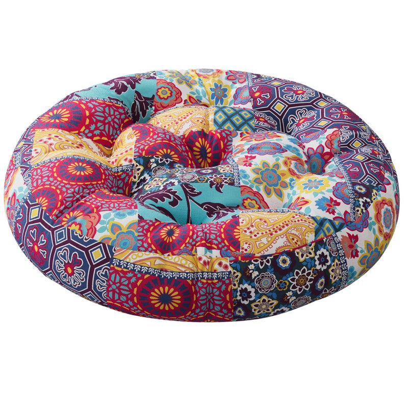 Codi Meditation Floor Pillow  Boho Pillows Seating for Adults & Kids  Large Round Cushion for Yoga Living Room Tatami Sitting  Memory Foam Added  22x22 Inch  Multi Patchwork - Image 1