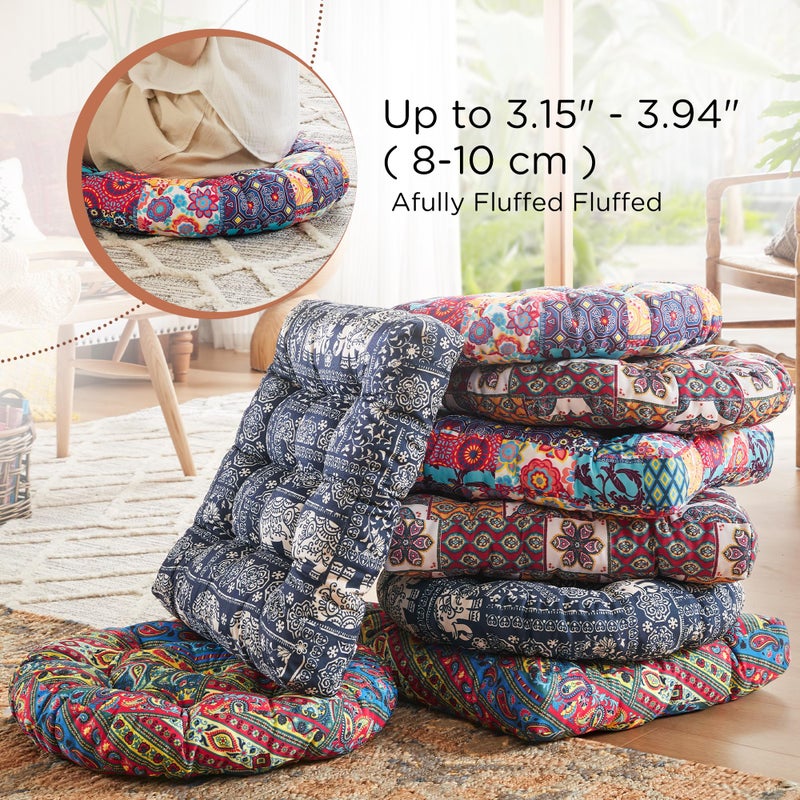 Codi Meditation Floor Pillow  Boho Pillows Seating for Adults & Kids  Large Round Cushion for Yoga Living Room Tatami Sitting  Memory Foam Added  22x22 Inch  Multi Patchwork - Image 4