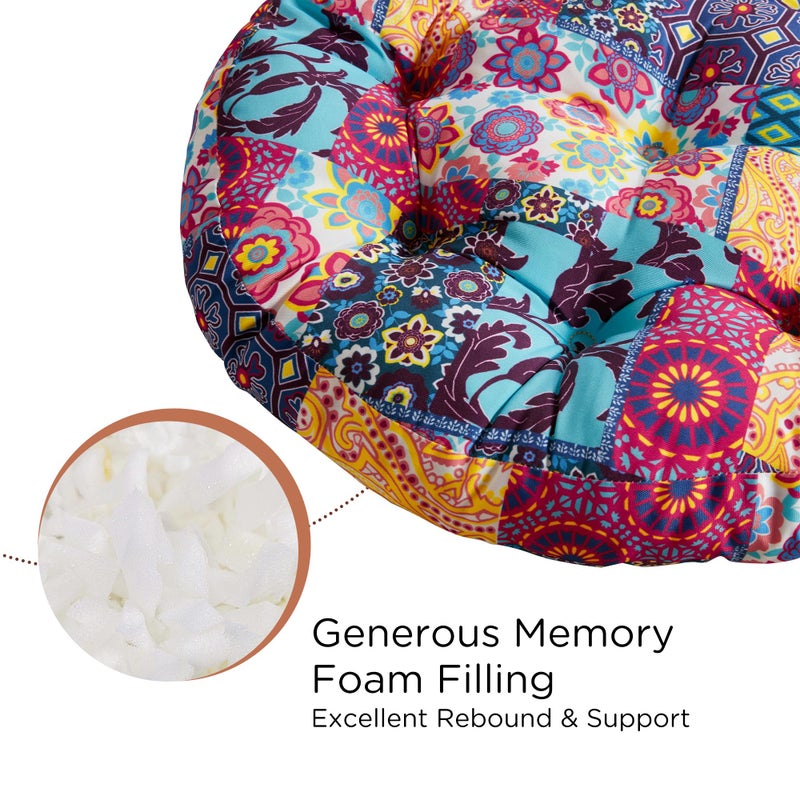 Codi Meditation Floor Pillow  Boho Pillows Seating for Adults & Kids  Large Round Cushion for Yoga Living Room Tatami Sitting  Memory Foam Added  22x22 Inch  Multi Patchwork - Image 2