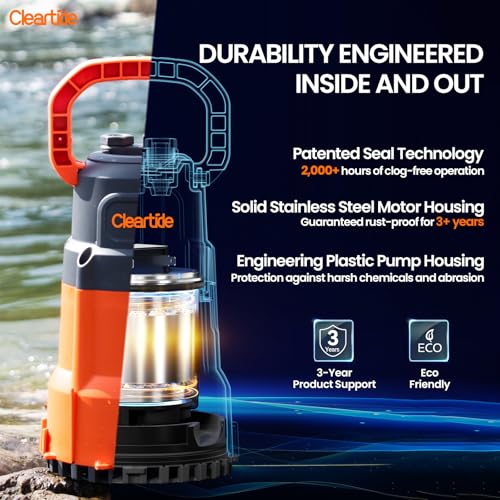 Cleartide Submersible Utility Water Pump, 1/2 HP 3060 GPH, Thermoplastic Portable Plug & Work, Ideal for Pool, Flooded Basement, Hot Tub, Pond & Garden Draining, Debris-Handling up to 3/8", 10 FT Cord - Image 4