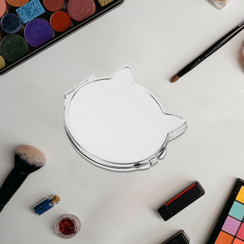 Cat Shaped Portable Double Sided Compact Pocket Mirror Pink For Travel Makeup - Image 5