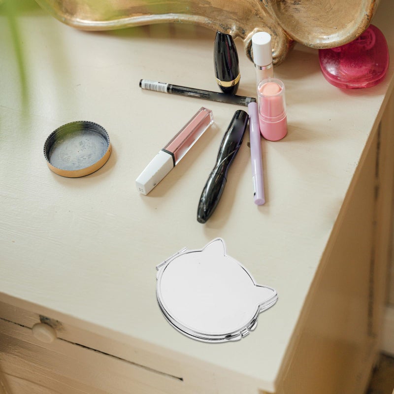 Cat Shaped Portable Double Sided Compact Pocket Mirror Pink For Travel Makeup - Image 4