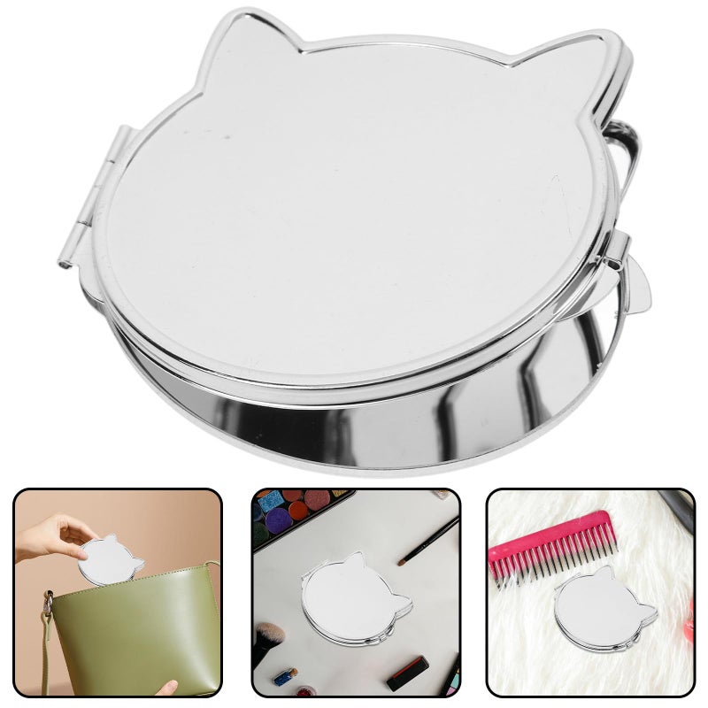 Cat Shaped Portable Double Sided Compact Pocket Mirror Pink For Travel Makeup - Image 3