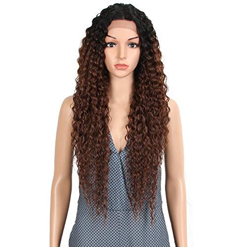 Joedir Lace Front Wigs Ombre Brown 28 Long Small Curly Wavy Synthetic Wigs For Black Women 130 Density WigsTT1B33