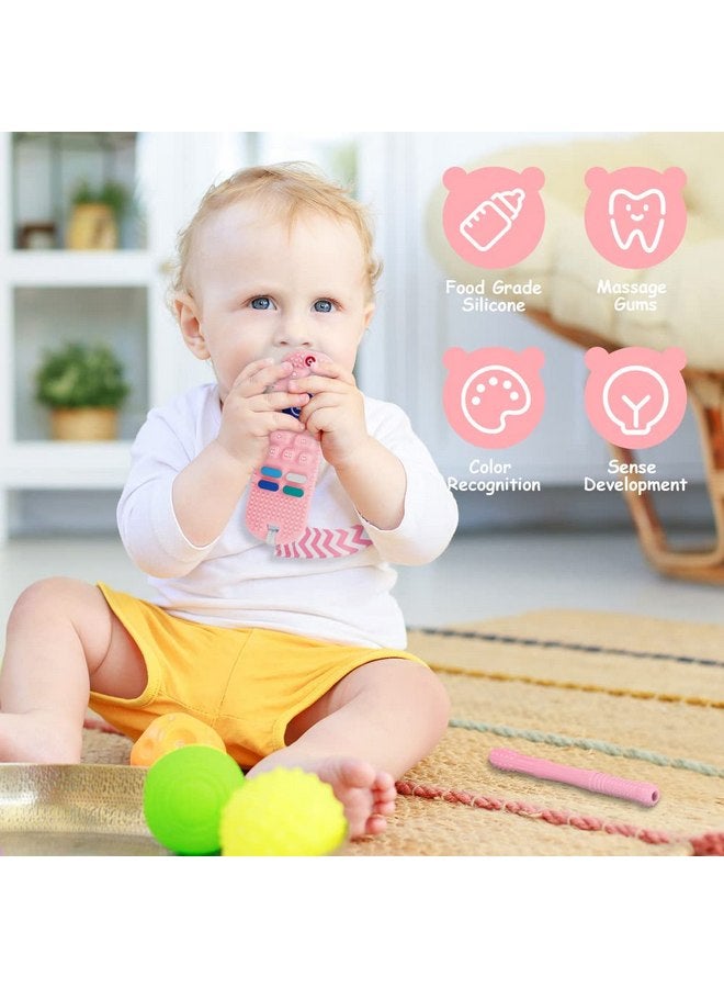 Aolso Silicone Baby Teething Toys, Remote Control Shape Teethers Toys with Teething Tubes and Pacifier Clip, Baby Teething Toys for 3+ Months, Remote Teething Toys BPA Free/Freezable/Dishwasher Safe(Pink) - Image 3