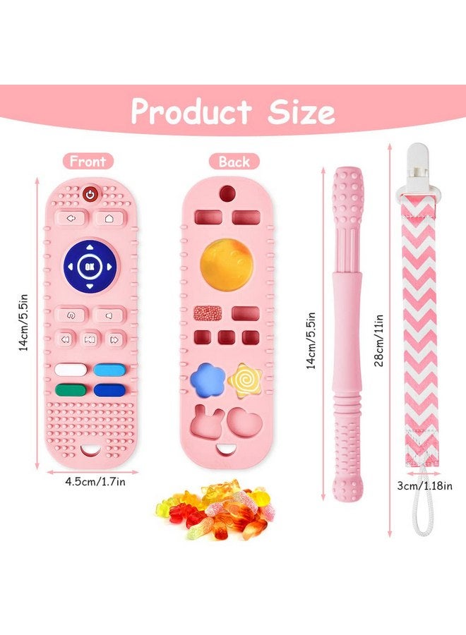 Aolso Silicone Baby Teething Toys, Remote Control Shape Teethers Toys with Teething Tubes and Pacifier Clip, Baby Teething Toys for 3+ Months, Remote Teething Toys BPA Free/Freezable/Dishwasher Safe(Pink) - Image 2
