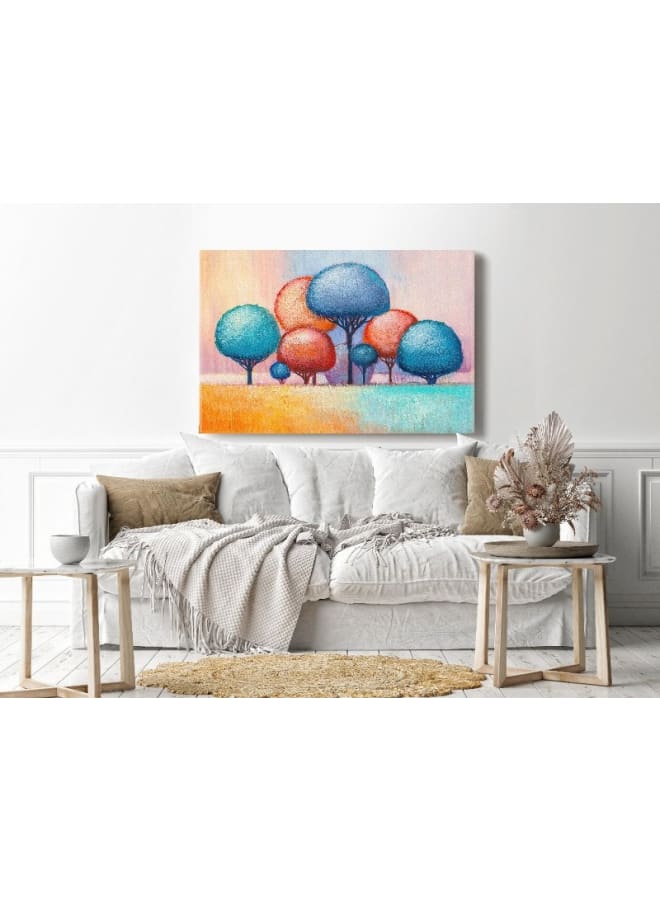 هوم جاليري لوحة فنية جدارية من القماش، صورة تجريدية مؤطرة لأشجار ملونة، 120×80 سم - Image 1