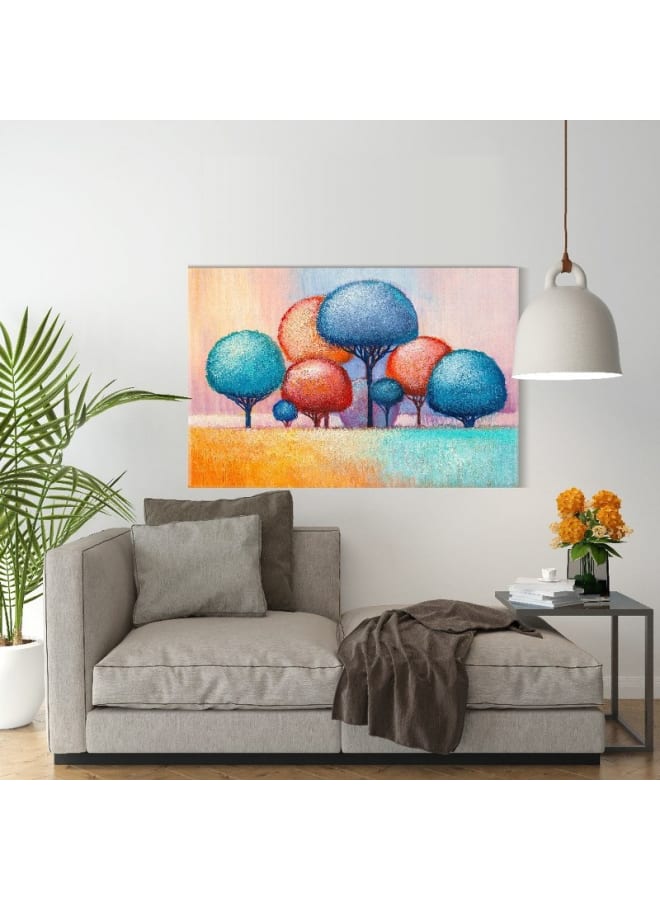 هوم جاليري لوحة فنية جدارية من القماش، صورة تجريدية مؤطرة لأشجار ملونة، 120×80 سم - Image 3