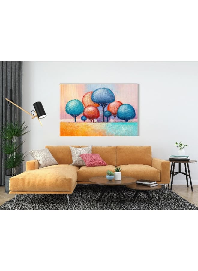 هوم جاليري لوحة فنية جدارية من القماش، صورة تجريدية مؤطرة لأشجار ملونة، 120×80 سم - Image 5