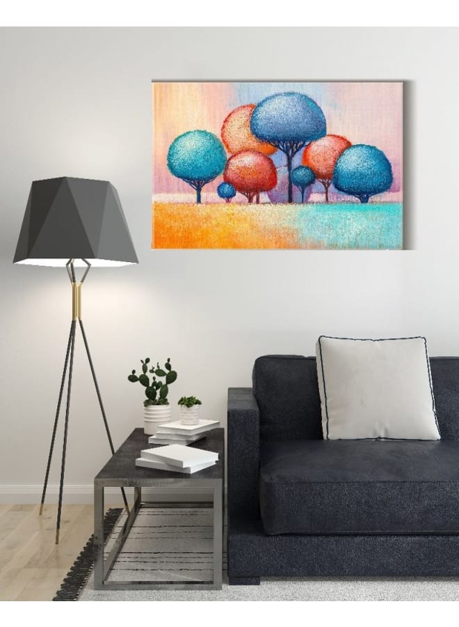 هوم جاليري لوحة فنية جدارية من القماش، صورة تجريدية مؤطرة لأشجار ملونة، 120×80 سم - Image 2