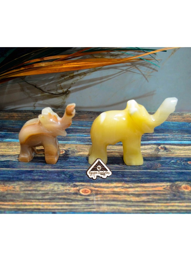 Egypt Antiques Two elephant figures made of alabaster stone from Egypt Antiques, handmade 100% natural - Image 1