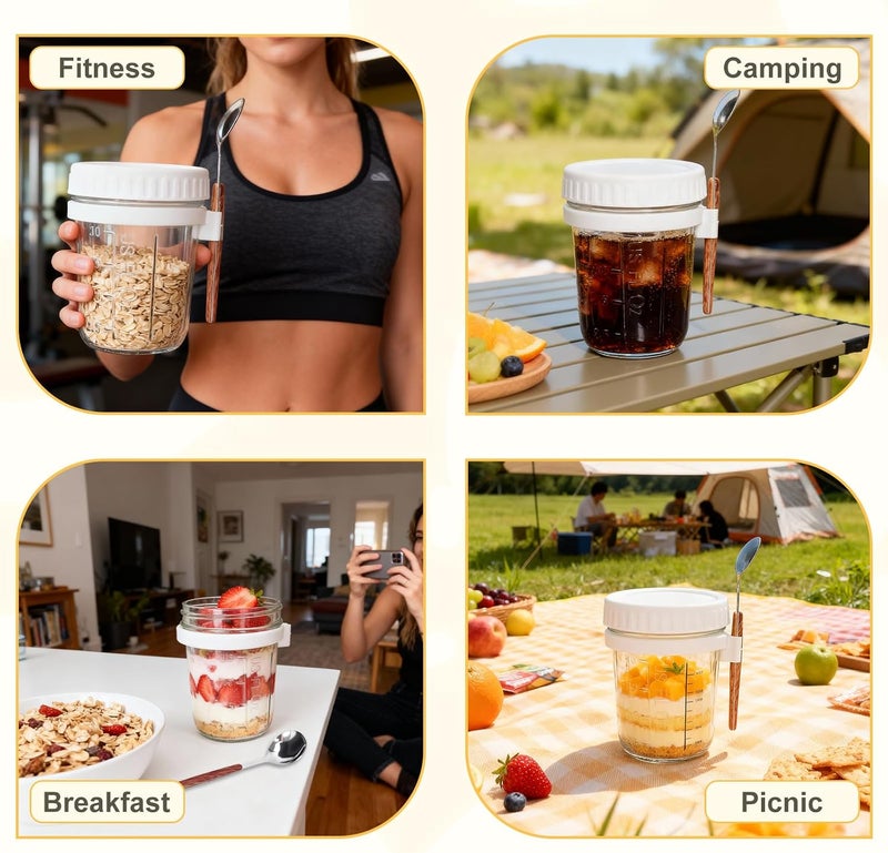 UREVO 2 Pack Overnight Oats Jars with Lid and Spoon - 10 oz Food Storage Containers - Image 4
