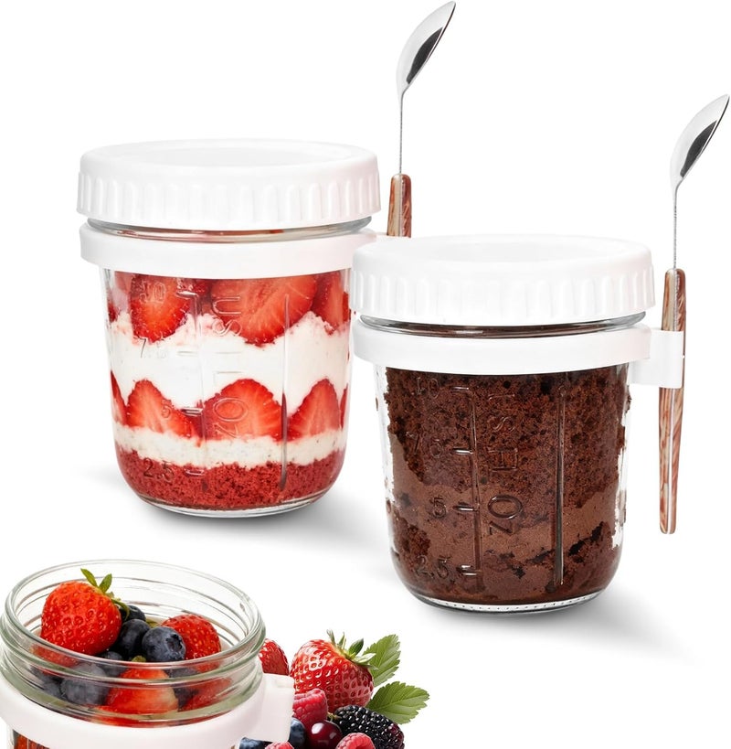 UREVO 2 Pack Overnight Oats Jars with Lid and Spoon - 10 oz Food Storage Containers - Image 1