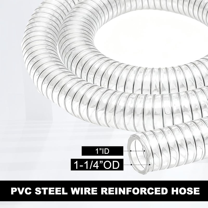 Wocloer 1 بوصة قطر داخلي × 5 أقدام خرطوم PVC مرن شفاف - معزز بسلك فولاذي، مقاوم للأشعة فوق البنفسجية، خرطوم شفط وتفريغ، أنبوب شفاف - Image 2