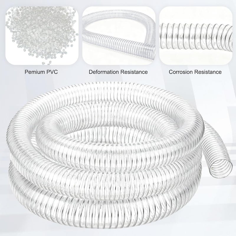 Wocloer 1 بوصة قطر داخلي × 5 أقدام خرطوم PVC مرن شفاف - معزز بسلك فولاذي، مقاوم للأشعة فوق البنفسجية، خرطوم شفط وتفريغ، أنبوب شفاف - Image 5