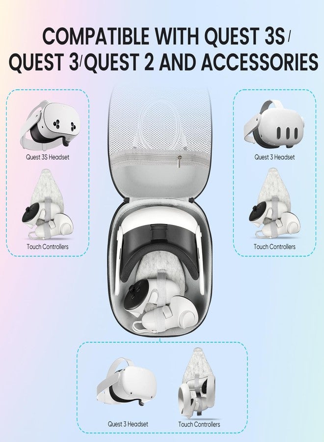 حقيبة حمل صلبة من سارلار متوافقة مع سماعات الواقع الافتراضي الأصلية Meta Quest 3S/Quest 3/Quest 2 وملحقات وحدات التحكم باللمس، حقيبة سفر محمولة مزودة بغطاء للعدسة - Image 2