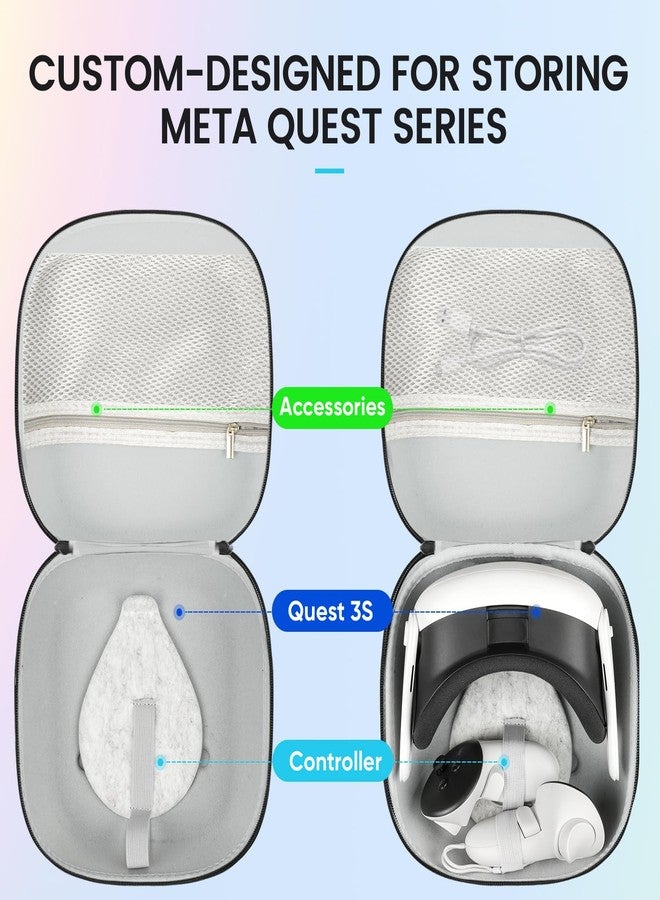حقيبة حمل صلبة من سارلار متوافقة مع سماعات الواقع الافتراضي الأصلية Meta Quest 3S/Quest 3/Quest 2 وملحقات وحدات التحكم باللمس، حقيبة سفر محمولة مزودة بغطاء للعدسة - Image 3