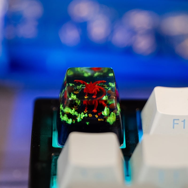 Handcrafted Resin Keycaps Crimson Dragon Guardian Keycap For Mechanical Keyboards 3D Luminous Decor Evil Dragon Treasure Chest Cherry MX Switches - Image 2