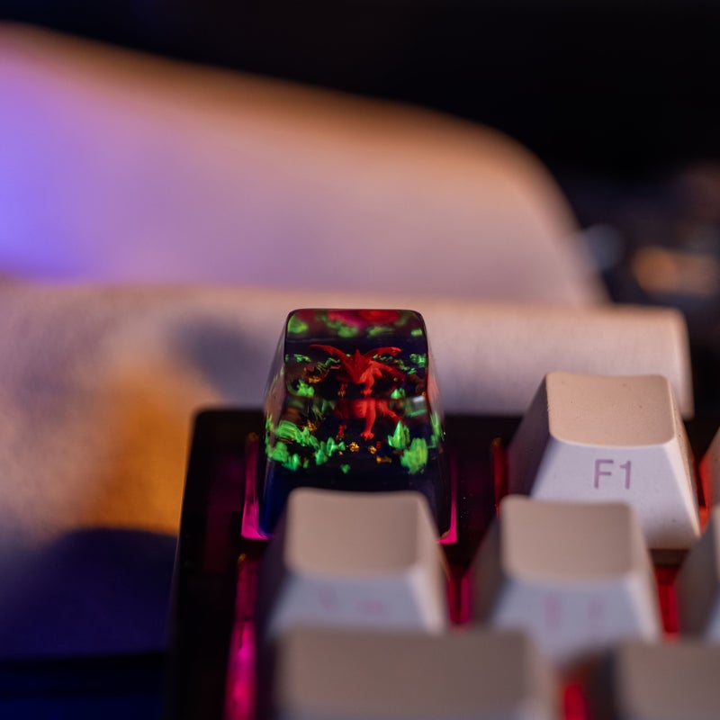 Handcrafted Resin Keycaps Crimson Dragon Guardian Keycap For Mechanical Keyboards 3D Luminous Decor Evil Dragon Treasure Chest Cherry MX Switches - Image 3