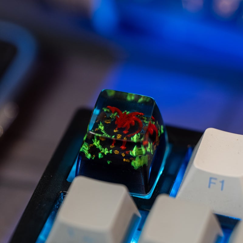 Handcrafted Resin Keycaps Crimson Dragon Guardian Keycap For Mechanical Keyboards 3D Luminous Decor Evil Dragon Treasure Chest Cherry MX Switches - Image 1
