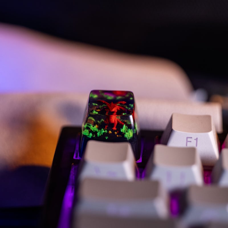 Handcrafted Resin Keycaps Crimson Dragon Guardian Keycap For Mechanical Keyboards 3D Luminous Decor Evil Dragon Treasure Chest Cherry MX Switches - Image 4