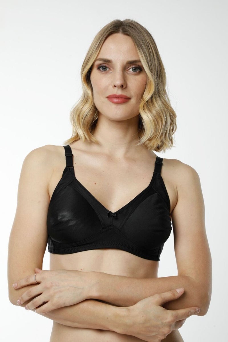HMD Underwear Hmd 6070 Women's 3-Piece Ribana 100% Cotton Black Thin Strap Minimizer Bra  - Image 4