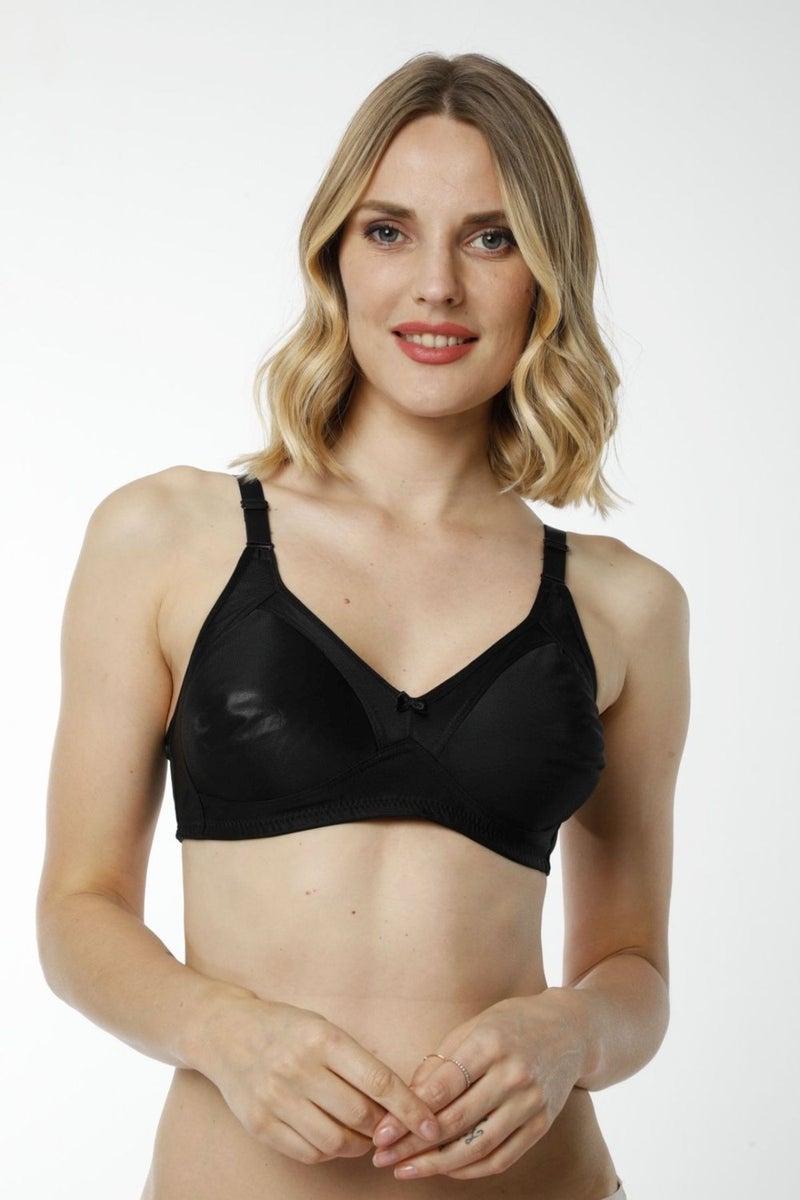 HMD Underwear Hmd 6070 Women's 3-Piece Ribana 100% Cotton Black Thin Strap Minimizer Bra  - Image 2