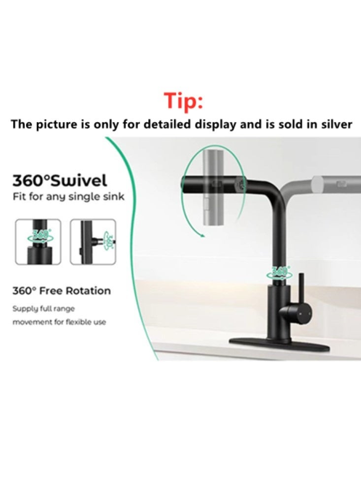 Kutis 1-Piece Kitchen Faucets With Pull Down Sprayer Single Handle Kitchen Faucet 360° Stainless Kitchen Sprayer With 3 Spraying Modes Silver - Image 5