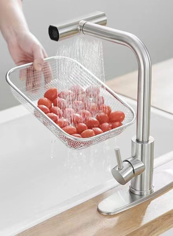 Kutis 1-Piece Kitchen Faucets With Pull Down Sprayer Single Handle Kitchen Faucet 360° Stainless Kitchen Sprayer With 3 Spraying Modes Silver - Image 2