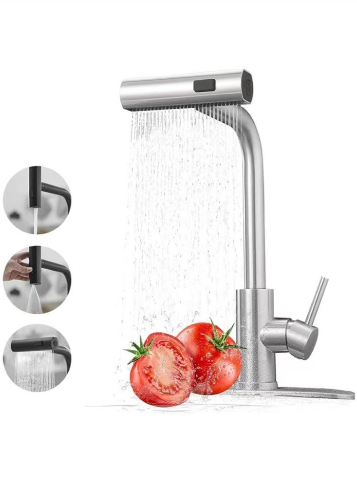Kutis 1-Piece Kitchen Faucets With Pull Down Sprayer Single Handle Kitchen Faucet 360° Stainless Kitchen Sprayer With 3 Spraying Modes Silver - Image 1