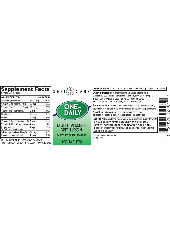 GeriCare One-Daily Multi-Vitamin with Iron Tablets for Adults - Image 3