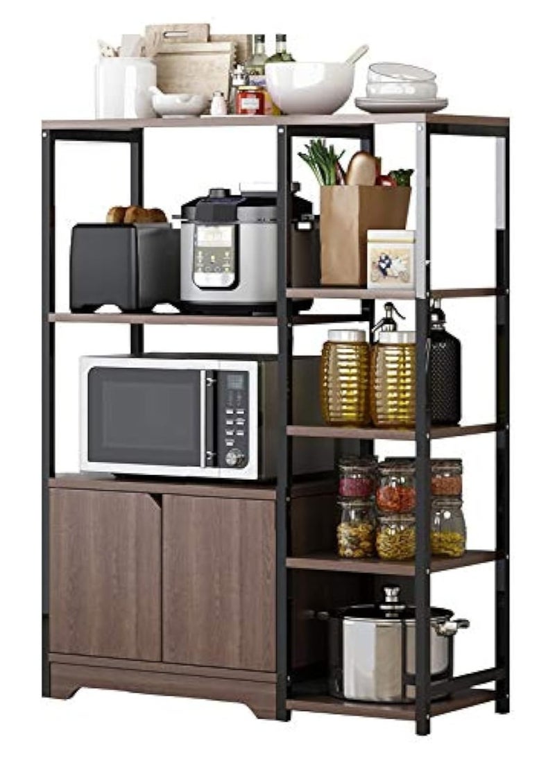 4-Tier Kitchen Rack with Storage Cabinet,Multi Function Microwave Ovens Stand,Wooden Standing Shelf,Save Space Standing Spice Holder for Storage Utensils, Vegetable, Fruit
