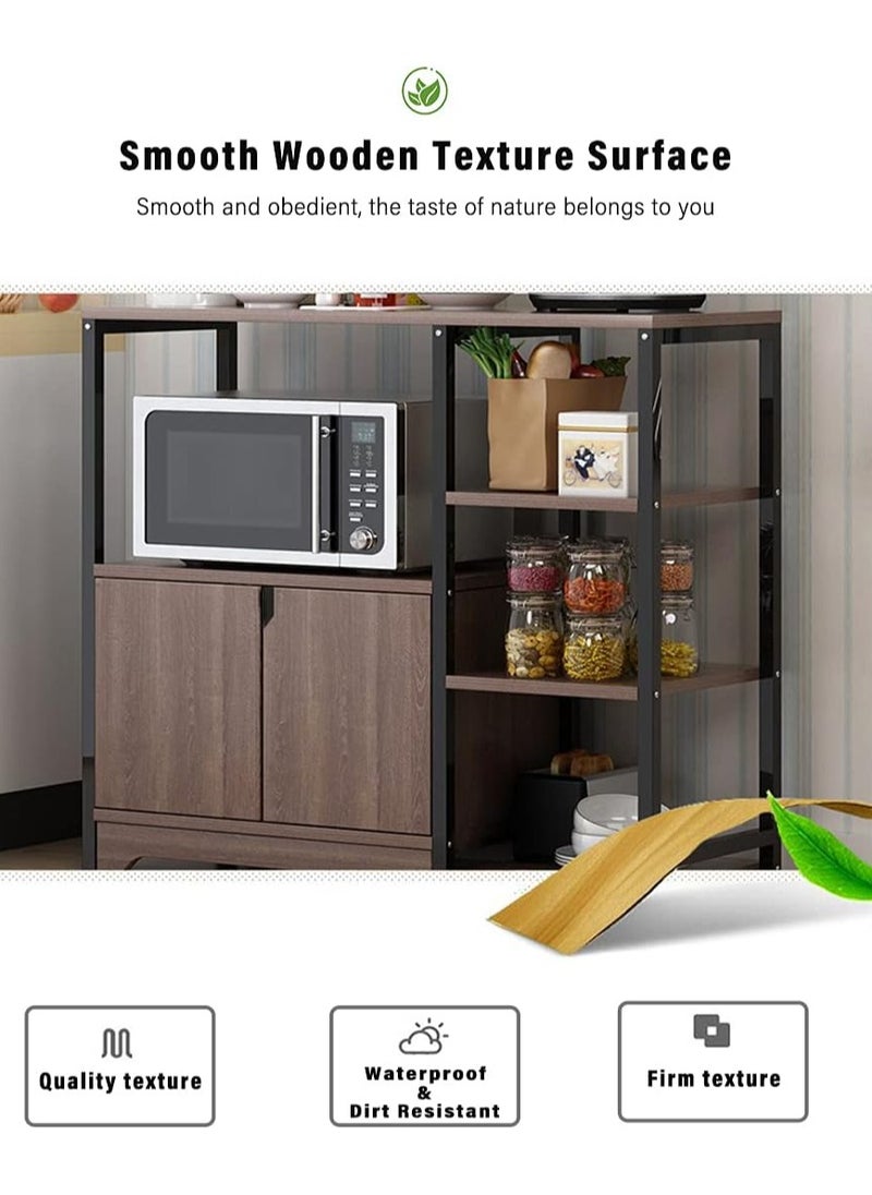 4-Tier Kitchen Rack with Storage Cabinet,Multi Function Microwave Ovens Stand,Wooden Standing Shelf,Save Space Standing Spice Holder for Storage Utensils, Vegetable, Fruit