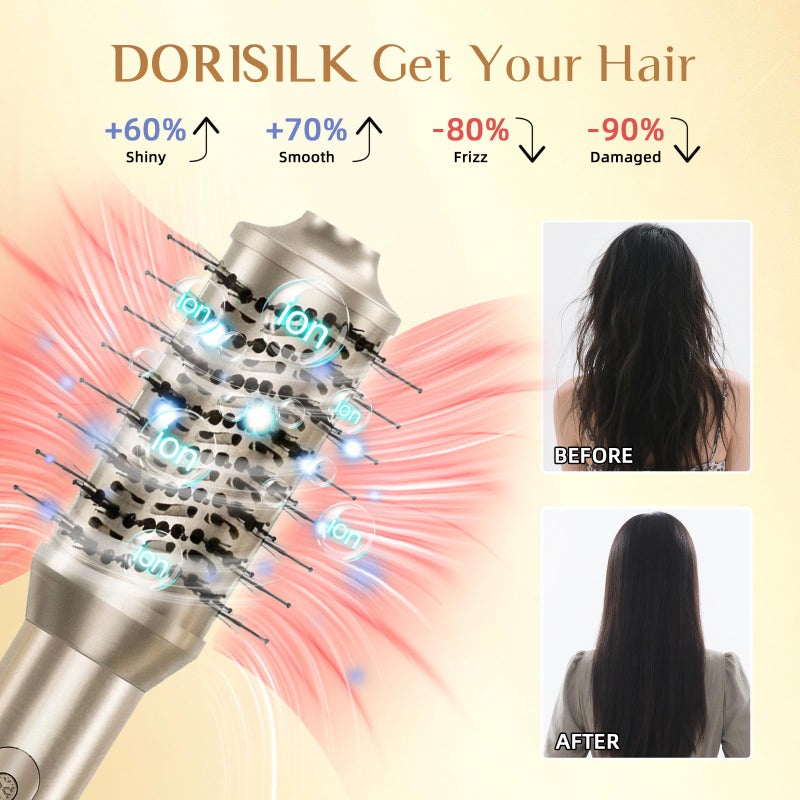 DORISILK 8 in 1 Hair Styler & Hair Dryer Brush Blow Dryer, 110,000 RPM High-Speed Hot Brush Styler and Auto Wrap Curlers, Ionic Smooth for Straightening Curling Volumizing Fast Drying, Champagne Gold - Image 4