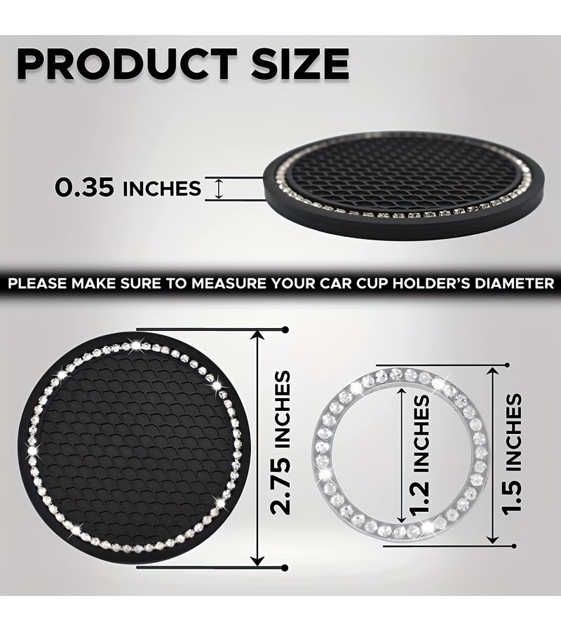 Pink Rhinestone Car Cup Coasters Set Heat Resistant Universal Interior Mats - Image 2