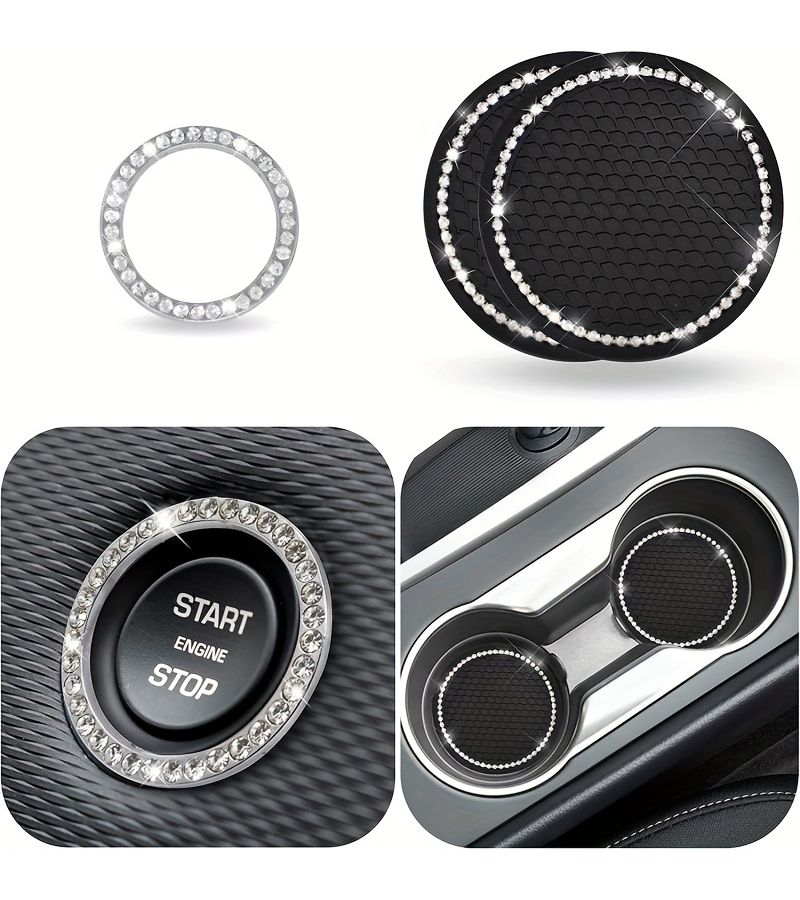 Pink Rhinestone Car Cup Coasters Set Heat Resistant Universal Interior Mats - Image 4
