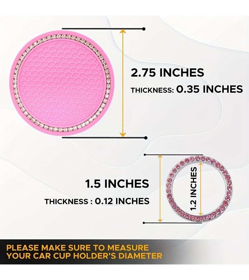 Pink Rhinestone Car Cup Coasters Set Heat Resistant Universal Interior Mats - Image 3