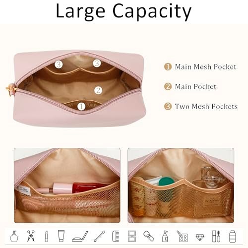 CLOUDWINGS Gifts for Women Bridesmaid Gifts Personalized Initial Makeup Bag PU Leather Cosmetic Waterproof Travel Toiletry Bag (Pink A) - Image 5