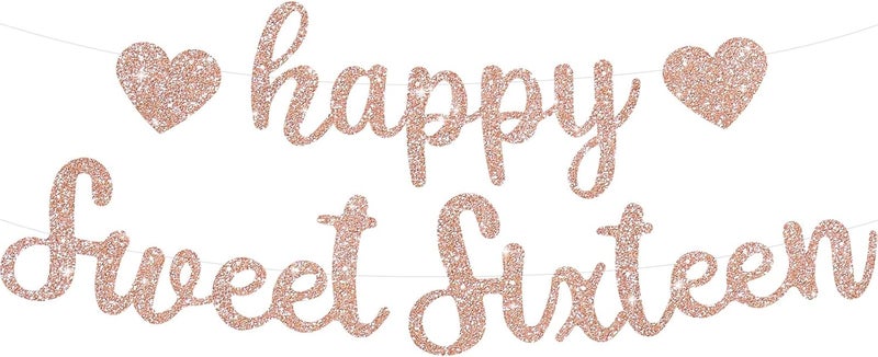 BEISHIDA Rose Gold Glitter Happy Sweet 16 Birthday Banner PreStrung Glitter Happy 16 Birthday Decoration for GirlsHappy 16th Birthday Sign for Women Girls - Image 1