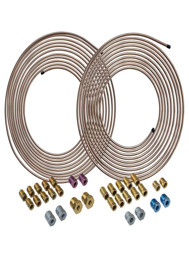 4LIFETIMELINES True Copper-Nickel Alloy Non-Magnetic, Brake Line Tubing Coil and Fitting Kits, 3/16 & 1/4, 25 ft, 2 Kits - Image 1