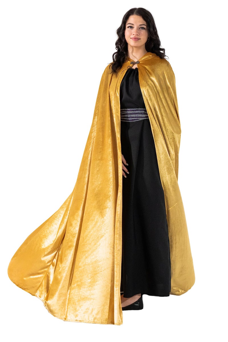 Little Adventures Deluxe Velvet Adult Cloak Cape with Lined Hood Gold Machine Washable Adult Cosplay DressUp Cloaks with No Glitter