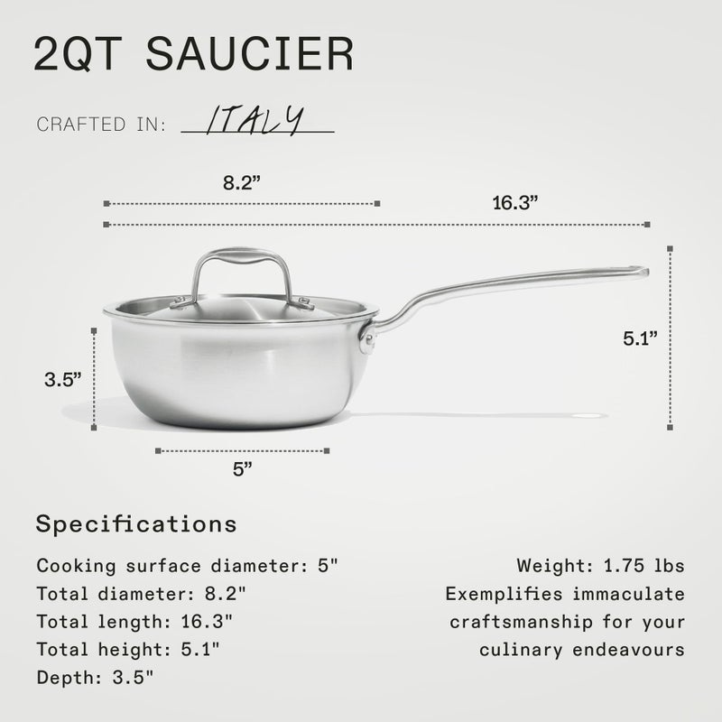 Madein Made In Cookware - 2 Quart Stainless Steel Saucier Pan - 5 Ply Stainless Clad - Professional Cookware - Crafted in Italy - Induction Compatible - Image 5