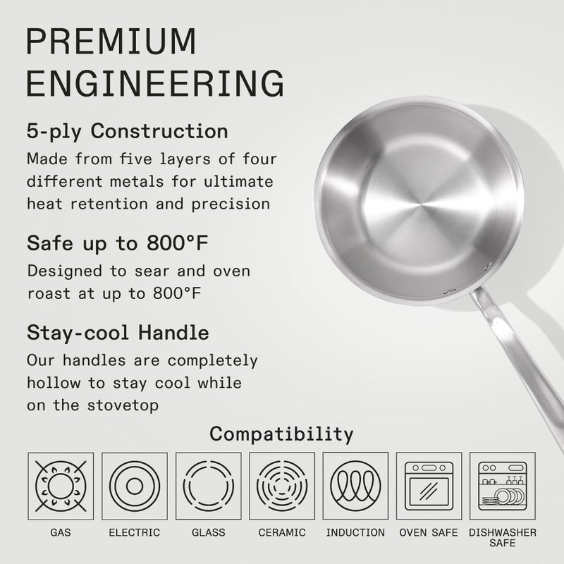 Madein Made In Cookware - 2 Quart Stainless Steel Saucier Pan - 5 Ply Stainless Clad - Professional Cookware - Crafted in Italy - Induction Compatible - Image 3