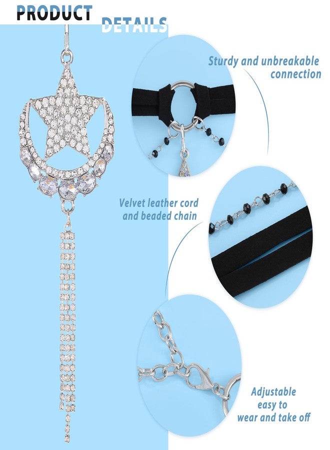 ELABEST Rhinestone Moon Star Chain Belt Velvet Wasit Belt Black Layered Bead Wasit Chain for Women(Moon star A) - Image 4